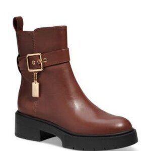 Coach Women's Size 7 Lacey Buckled Lug Sole Engineer Boots Dark Saddle New